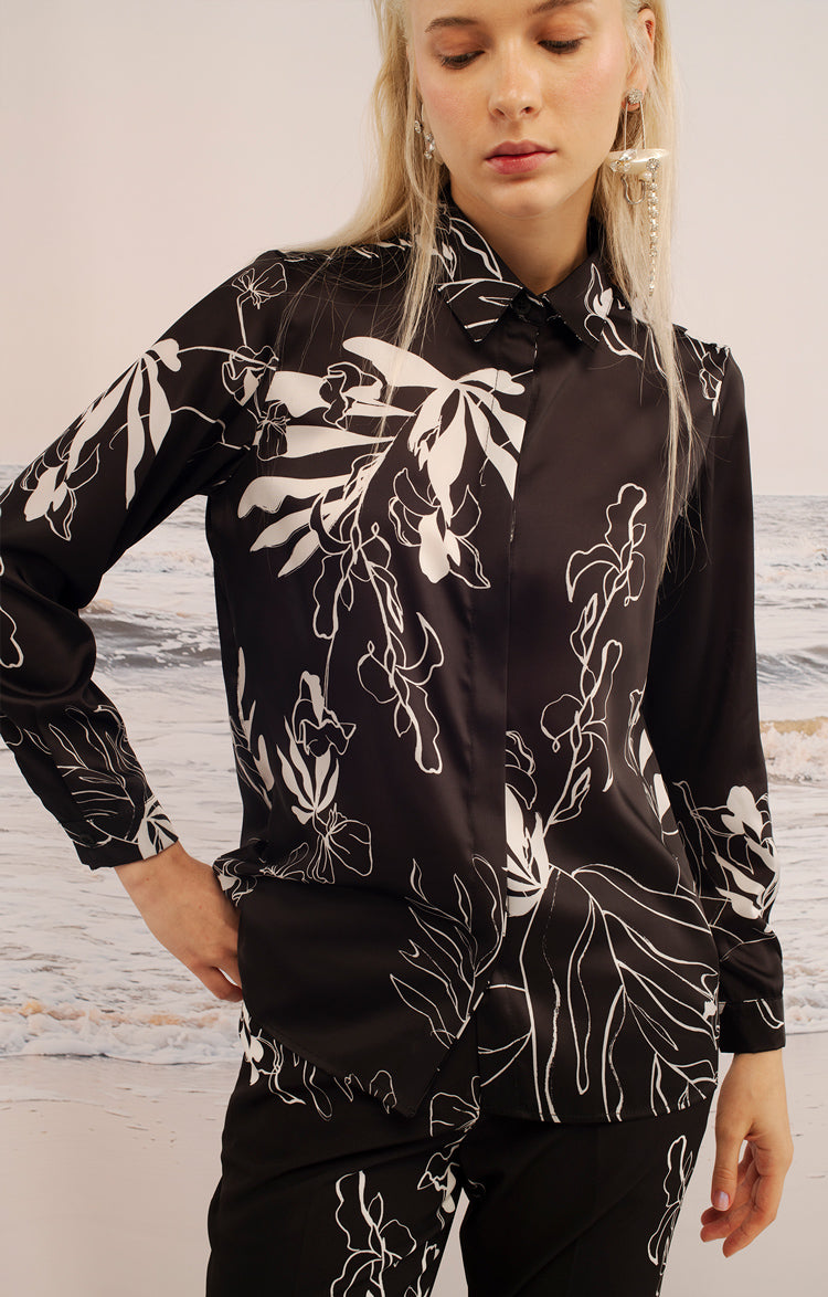 Camisa Clásica Flor de Mar Negro